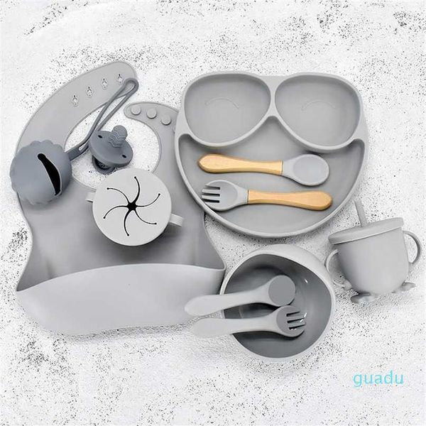 

bpa- food grade silicone baby dishes sets solid cute tableware for babies suction cup plate training straw dinner set 211102218u