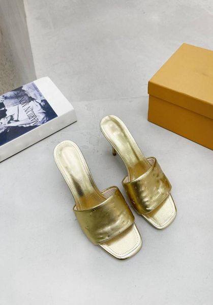 

2022 designer fashion slippers revival mule high heels shoes women slides sandals gold silver waterfront summer flip flops6996626, Black