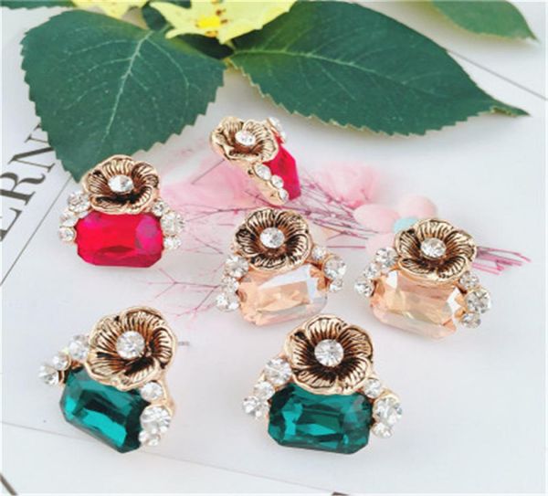 

new european and american style sweet earrings fashion colored gemstone flower pendants selling flower ear jewelry whole8748232, Golden;silver