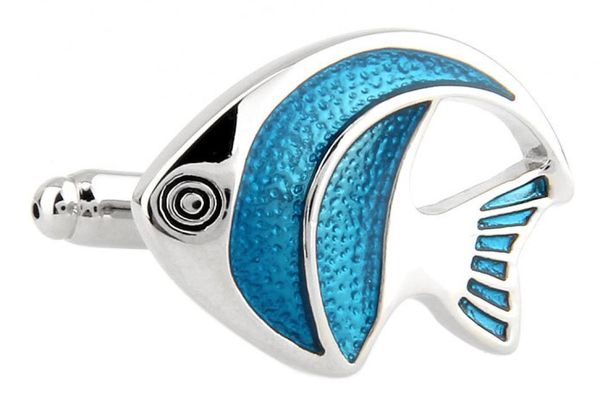 

animal sea fish blue coated with white steel cufflinks for men9265069, Silver