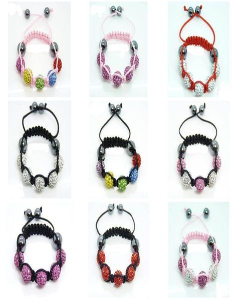 

20pcs 510mm mrico pave disco crystal beads colorful knit bracelet children bracelet8146807, Black