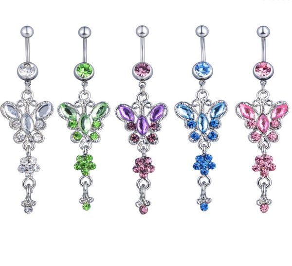 

d0728 bowknot with flower belly navel button ring mix colors8882918, Silver