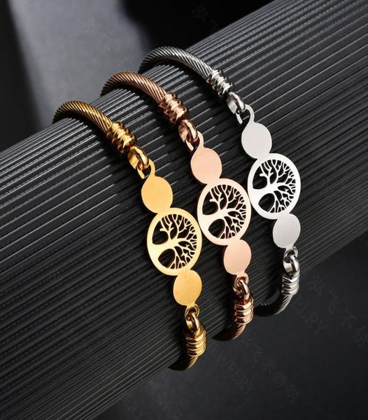 

gold plated jewelry life tree stainless steel cable bangles bracelet for women6948701, Black