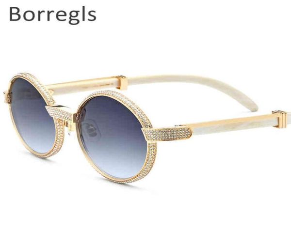 

borregls buffalo horn sunglass men round luxury diamond round buffs eyeglass sun glass for women 7550179nt5v3254347, White;black