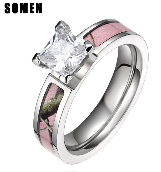 

somen ring women 5mm cubic zirconia titanium ring pink tree camo design wedding rings women fashion jewelry boho anillos mujer y188303620, Slivery;golden