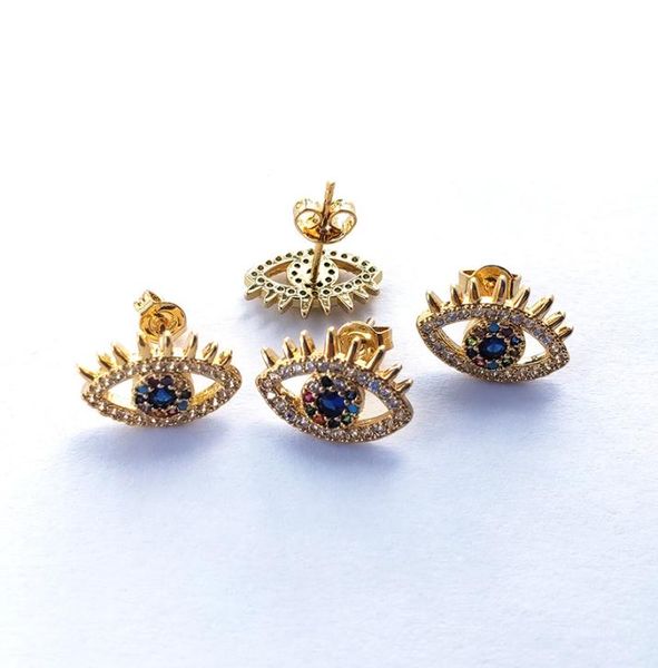 

gold color eye eyelash earringsmicro pave rainbow cz cubic zirconia stud earrings women jewelry er8891776014, Golden;silver