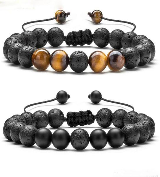 

adjustable volcanic lava stone bead bracelet yoga lava essential oil diffuser bead braided bracelets bangle healing balance for me4004032, Black