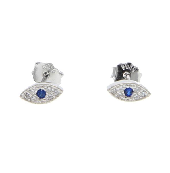 

whole cute evil eye stud earring for girl women 925 sterling silver sweet design tiny small stud eye paved white blue cz5061572, Golden;silver