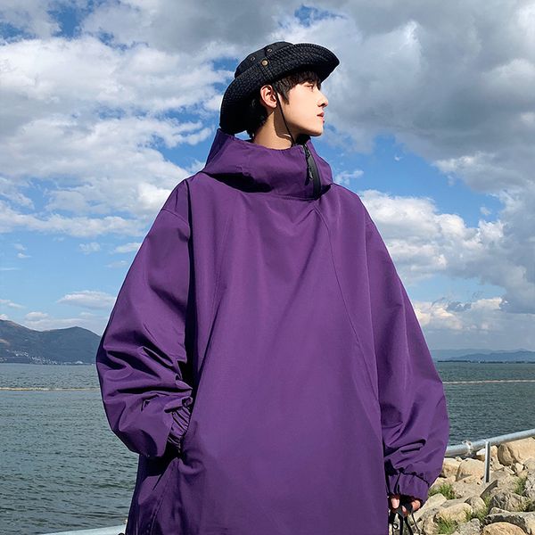 

men's trench coats spring and autumn windbreaker jackets men fashion simple solid trekking outdoor big pockets parka pullover hoodie ho, Tan;black