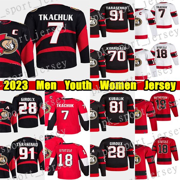 

#7 brady tkachuk reverse retro hockey jersey #28 claude giroux #91 vladimir tarasenko tim stutzle jakob chychrun artem zub dominik kubalik j, Black;red