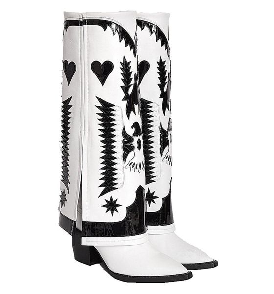 

2022 women039s boots four seasons european and american fashion embroidered decoration thick high heel color matching pointed s9330137, Black