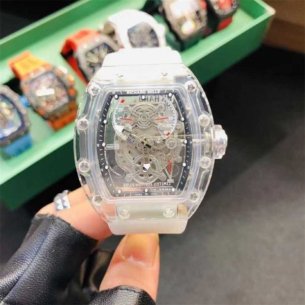 

richarmilles watches designer watches mechanical wrist watch swiss movement rm sports style wrist business leisure watch transparent case fa, Slivery;black