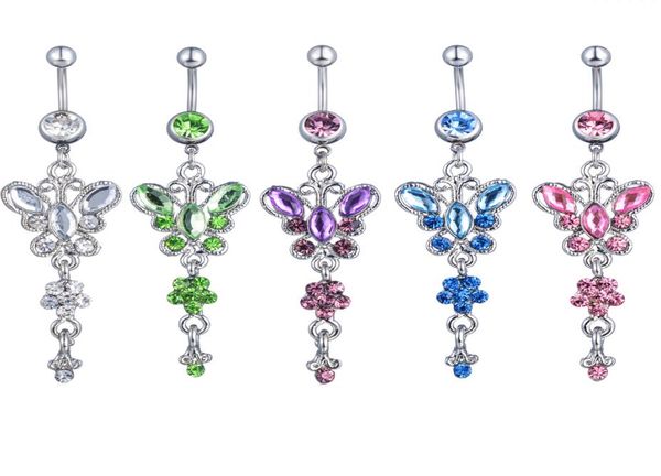

d0728 bowknot with flower belly navel button ring mix colors3043074, Silver