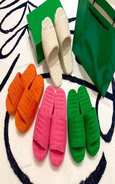 

2023 slippers sandals women designer slides fabric rubber fur cotton outsole grass green thick bottom slipper wedge fluffy botega 6057875, Black