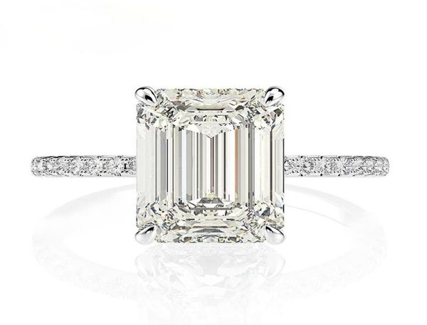 

925 sterling silver emerald cut created moissanite diamond wedding rings for women luxury proposal engagement ring8410833, Slivery;golden