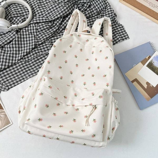 

school bags tas punggung sekolah pelajar korea tas putih floral untuk remaja perempuan ransel wanita lucu buku nilon besar 230905