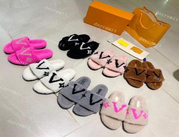 

fur slide designer women slipper winter wool slippers plush plush warm letter sandals cozy logo embroidered womens lux6969145, Black