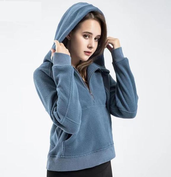 

women lamb autumn hoodies & sweatshirt yoga suit jacket ladies sport coat half zipper puover thick loose short style with fleece1765269
