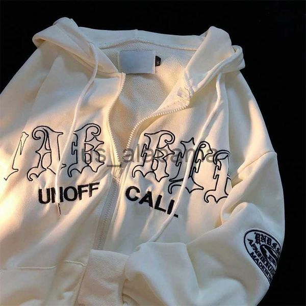 

men's hoodies sweatshirts retro letter embroidery hoodies women autumn long sleeve loose hoodie streetwear oversized zip up hooded swea, Black