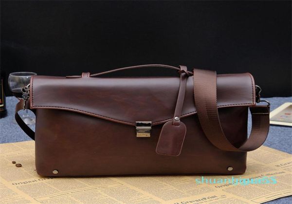 

designer men039s leather shoulder messenger bags business work bag lapbriefcase handbag color black coffee7835530