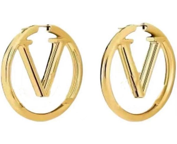 

designer hoop earrings 3cm classic letter 2colors circle earrings initial womens ladies v earring with original package1561060, Golden;silver