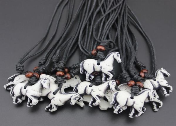 

fashion jewelry whole 12pcslot tribe style imitation bone carved zodiac white horse pendant necklace amulets drop mn4032047, Silver