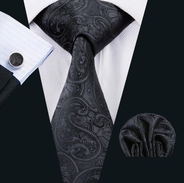 

classic silk tie for men black tie sets paisley mens necktie tie hanky cufflinks jacquard woven meeting formal business party gift6259208, Black;blue