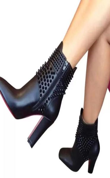 

luxury designers spiked shoes women ankle boots rivets s boot genuine leather hongroise suede ankles booty studded booti9626166, Black