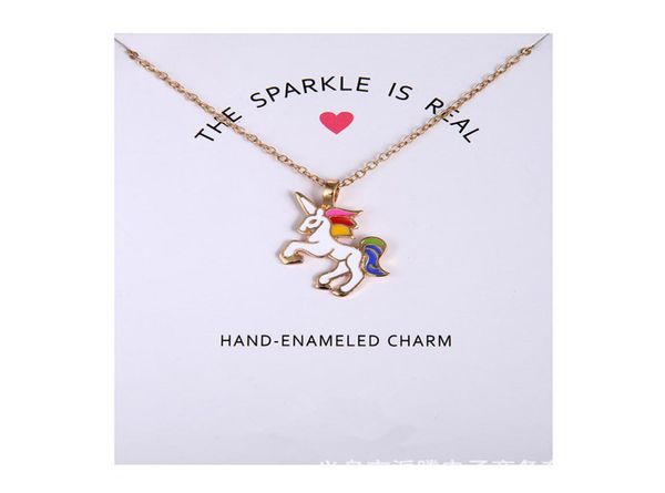

fashion unicorn necklace for girls children kids enamel cartoon horse jewelry women animal pendant necklaces with retail card4196773, Silver