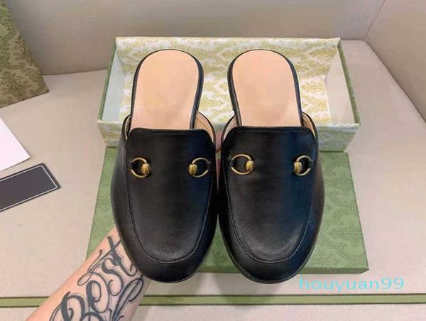 

mules designers slides slippers women loafers genuine leather sandals casual shoes princetown metal chain shoe lace velvet slipper2757530, Black