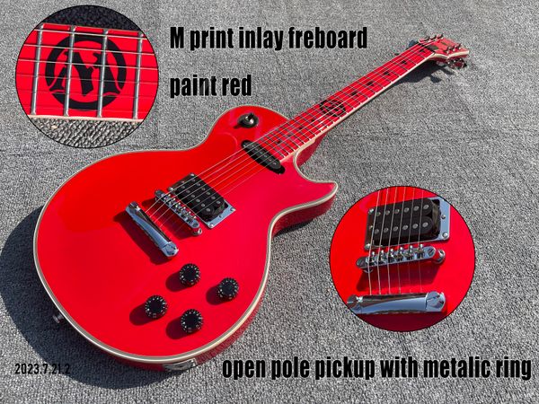 

electric guitar solid red color sh pickup chrome parts tune o matic bridge and stail paint red maple fingerboard m inlay print