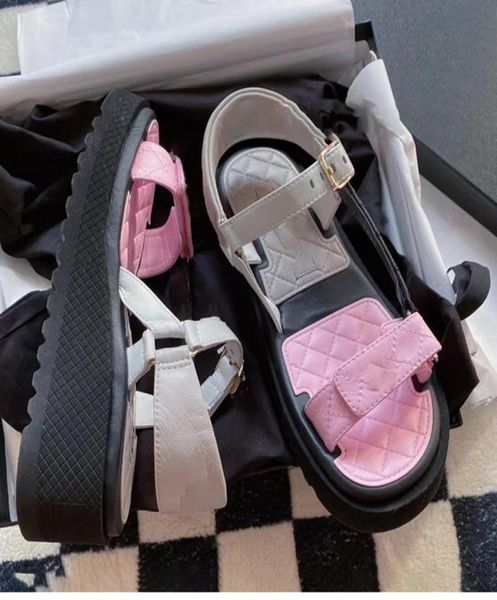 

white women shoes designer ultralight platform sandals colorblocked buckle velcroed comfortable leather slide luxury fashion4902276, Black