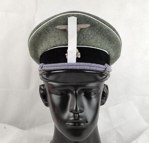

berets german waffen elite infantry officer visor cap wool made hat and two metal gray badge set5047211, Blue;gray