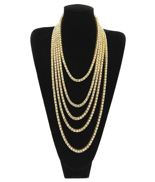 

tennis chain 1 row simulated diamond hiphop necklace chain 18inch 20inch 24inch 30inch hip hop mens gold tone iced out punk neckl9489751, Black