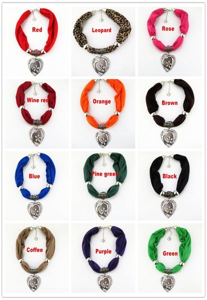 

elegant golden peach heart pendant scarf women short polyester necklace scarves jewelry 12 colors4593143, Blue;gray