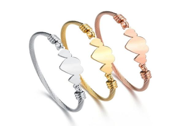 

gold and rose gold plated jewelry heart stainless steel cable bangles bracelet for women6102768, Black