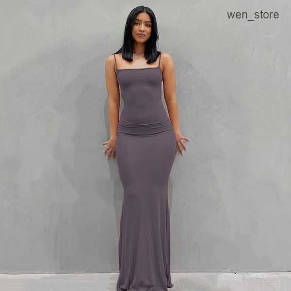

casual dresses 2023 summer spaghetti strap black skims long dress women sleeveless solid skinny bodycon trumpet maxi vestidos ef04, White;black