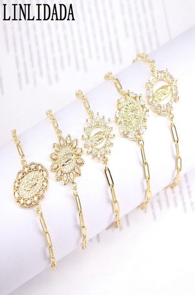 

10pcs new design cz bracelet multi style cubic zircon micro pave virgin mary charm connector bracelet9423625, Black