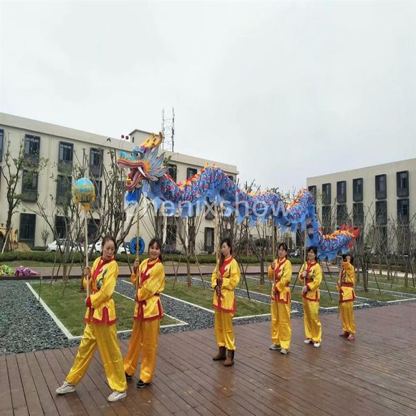

7m size 5 for 6 student mascot costume silk fabric chinese spring day dragon dance original folk festival celebration prop218q, Black;red