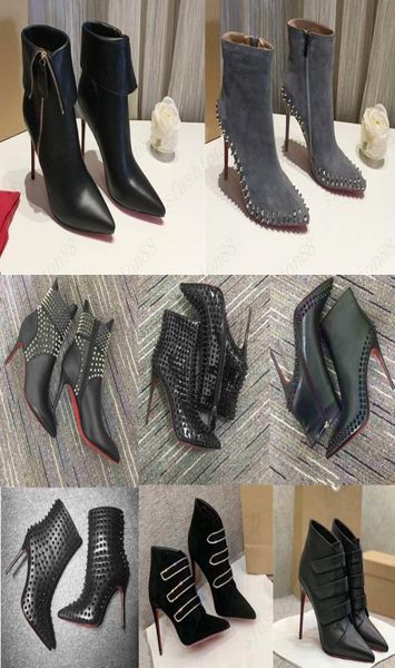 

selling original box new womens high heels 100mm boot ankle winter real leather pumps rivet leopard paris boots size 35-414373930, Black