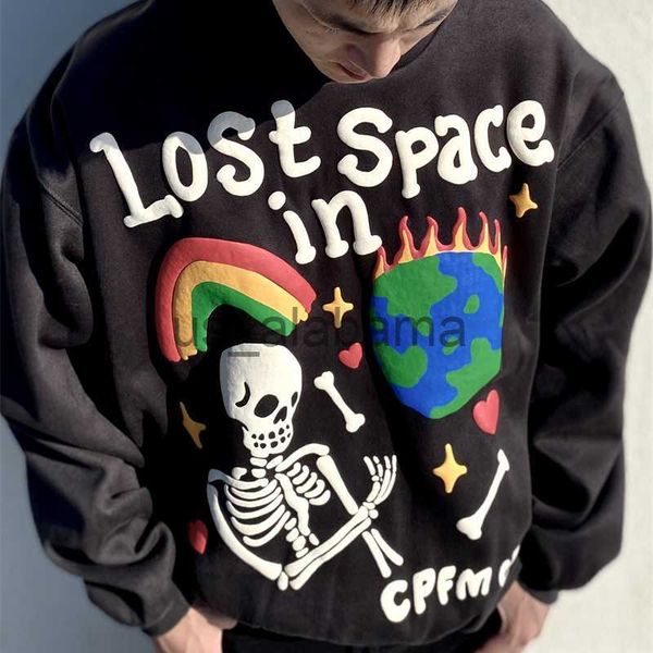 

men's hoodies sweatshirts lost in space vintage puff print cpfm.xyz hoodie men women skull cpfm xyz loose pullover hooded sweatshirts x, Black