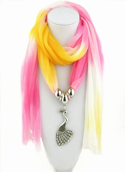 

new colorful rhinestone alloy peacock pendant scarf bali yarn necklace for women fashion collar statement jewelry scarves3566286, Blue;gray