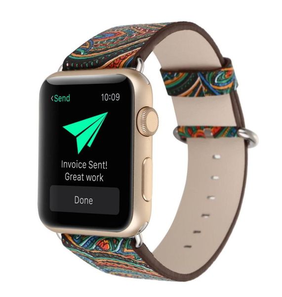 

flowers painted style watchband for apple watch band 38mm 40mm 42mm 44mm leather strap for iwatch series 1 2 3 4 5 bracelet belt8486051, Black;brown