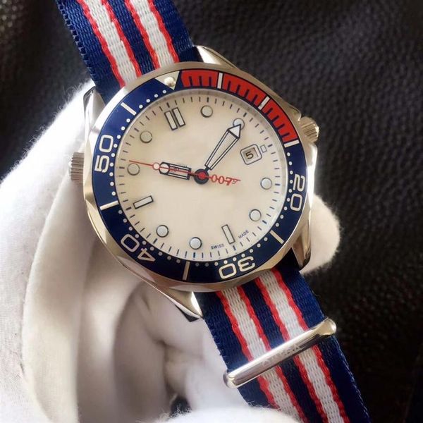 

2018 commander james bond 007 white dial limited edition watch mens sprots nylon strap 2813 automatic watch men's watches 41m232j, Slivery;brown