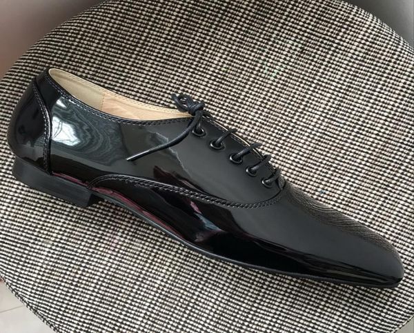 

drop new mens black patent leather lace up oxfords brand design square toe spikes bowtie business wedding dress shoes 395973528