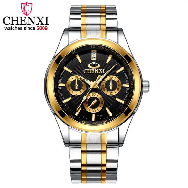 

chenxi luxury brand analog quartz watch men's business military full stainless steel man wristwatches clock relogio masculino2917, Slivery;brown
