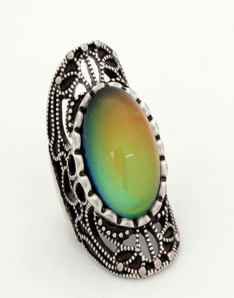 

fashion sweet antique silver plated mood ring magic emotion feeling temperature control rings for gift mjrs0346740784, Golden;silver