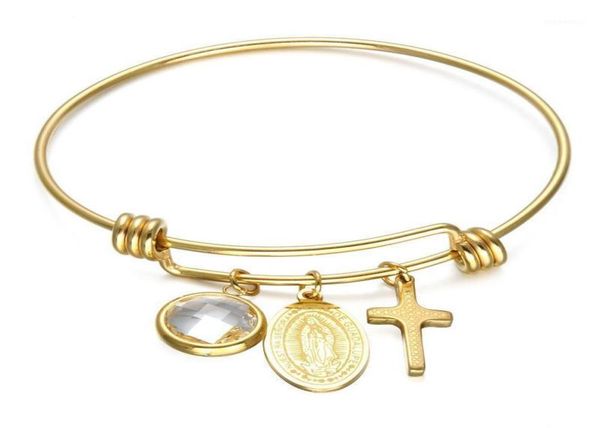 

stainless steel virgin mary bangles bracelets for women catholic jewelry drop bangle3027152, Black