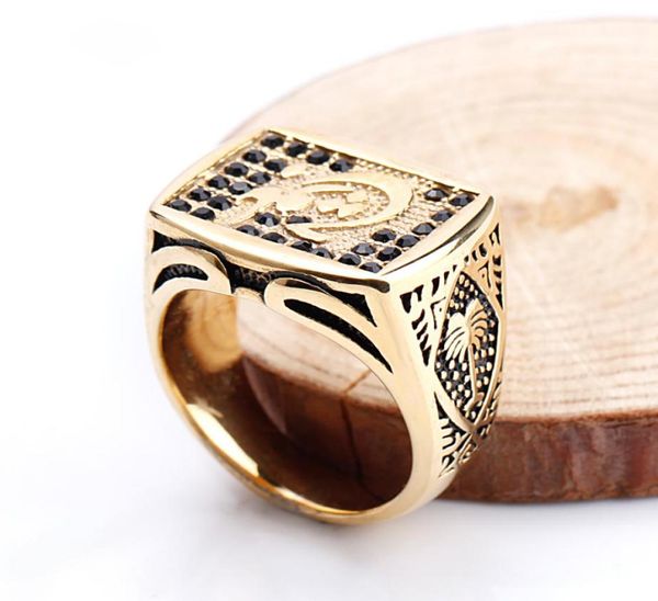 

selling cool gold black cubic zircon stone for man stainless steel punk skull biker man fashion jewelry ring9026092, Golden;silver