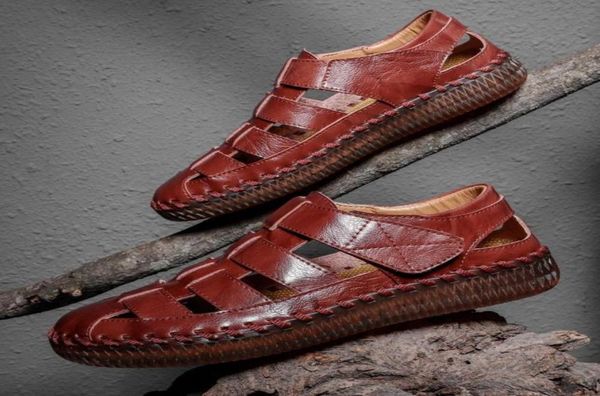 

sandals mens comfort genuine leather summer handmade beach slippers casual footwear outdoor shoessandals6986277, Black